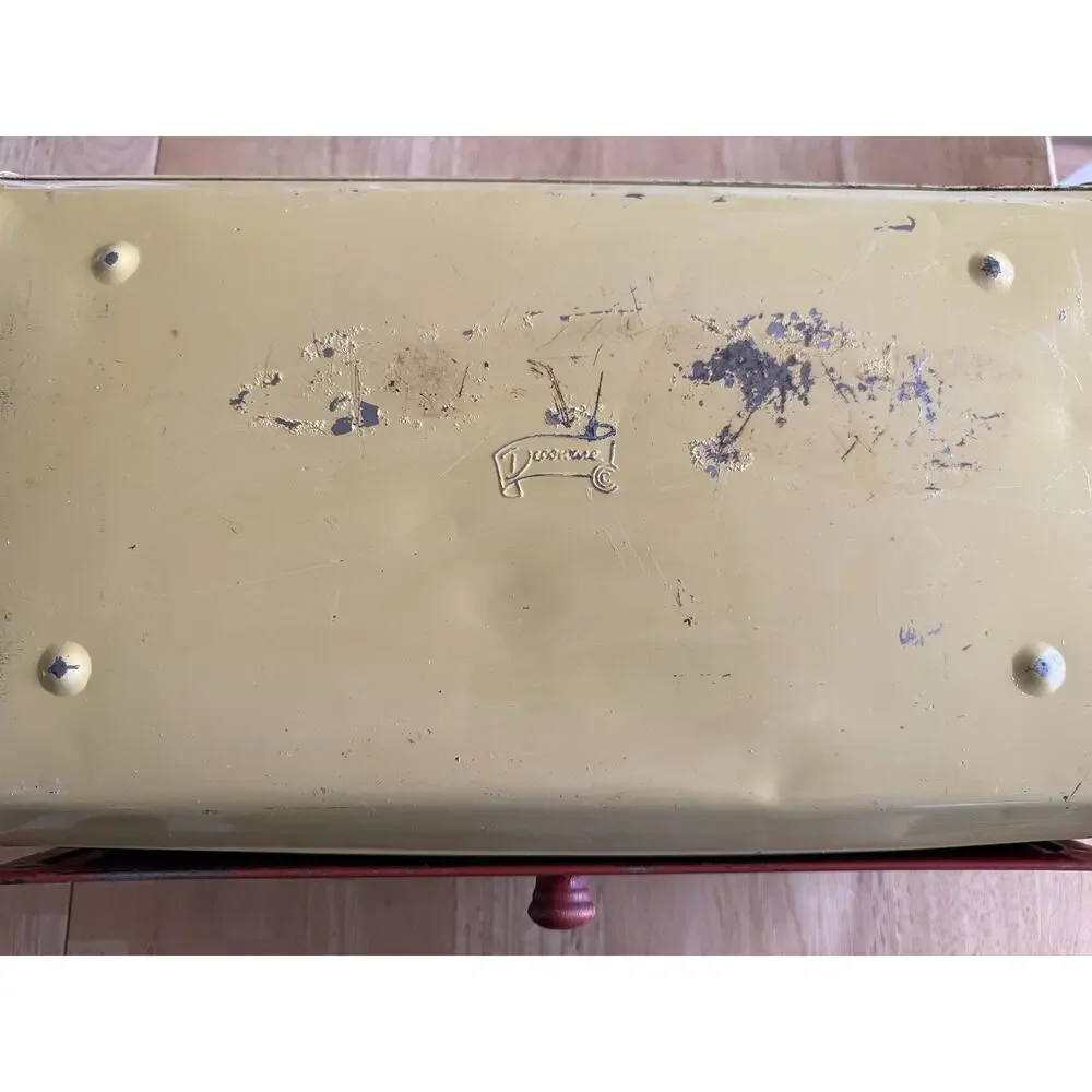 Vintage‎ Decoware Metal Bread Box w/Yellow Lattice Pattern W/Cherry motif